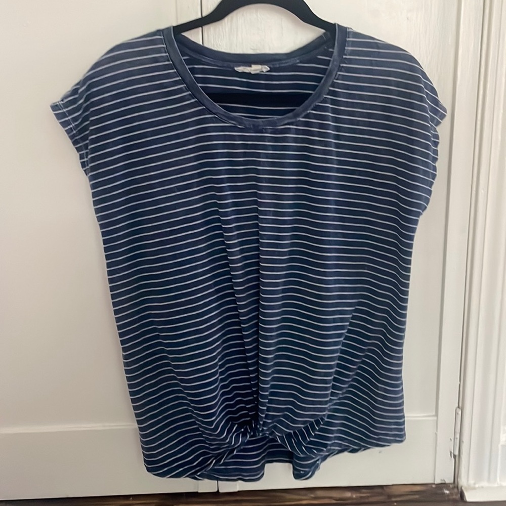 Jane and Delancey Distressed Navy and White Striped Top